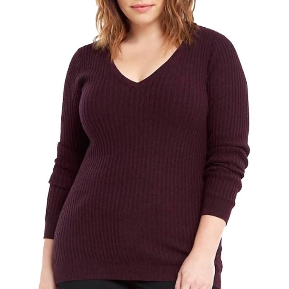 Torrid | Ribbed Knit V-neck Sweater | Deep Merlot